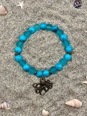 Turquoise Kraken Charm Stretch Bracelet - Women Jewelry